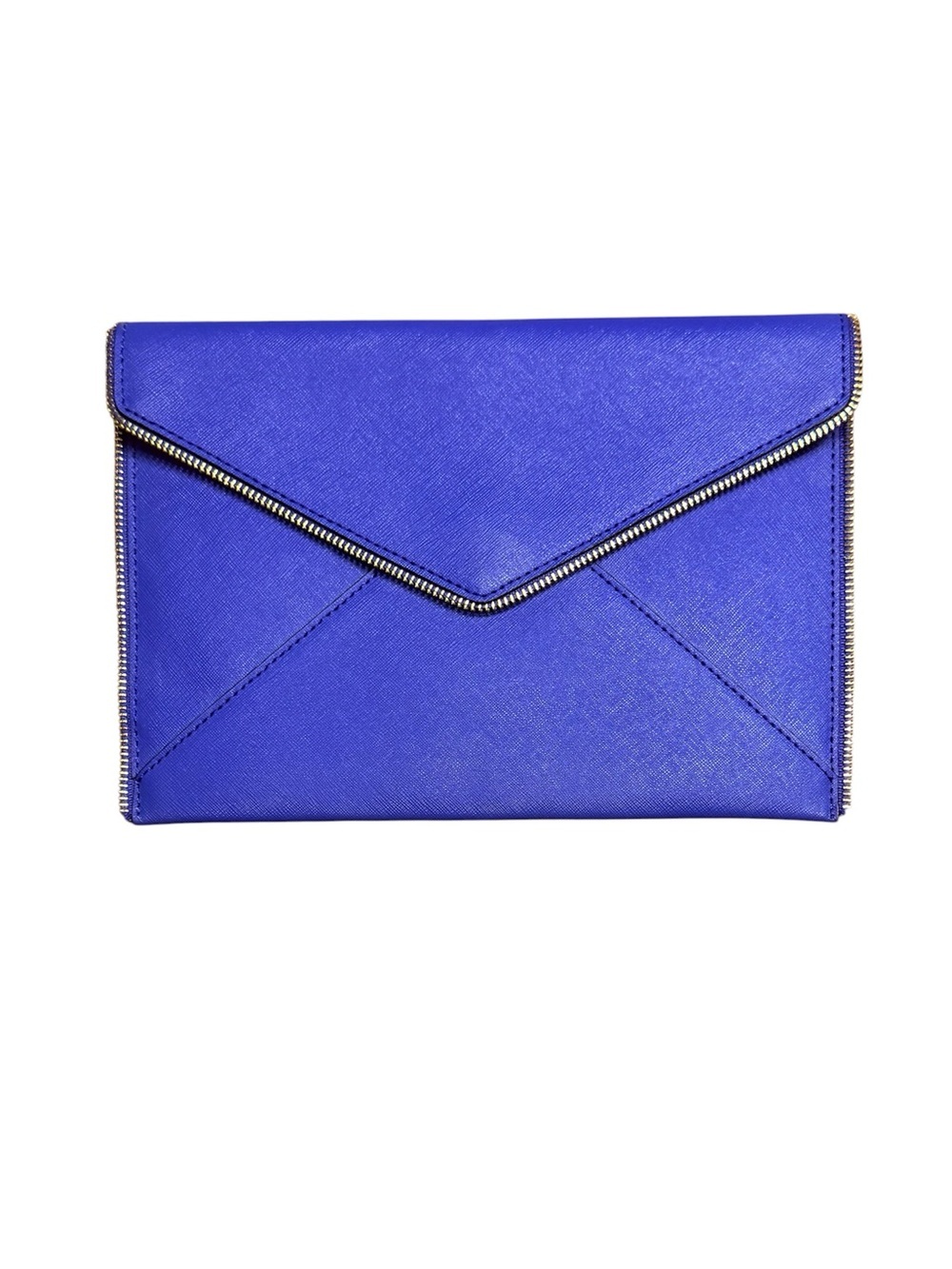 Rebecca Minkoff Royal Blue Saffiano Leather Silver Zip-Trim Envelope Clutch